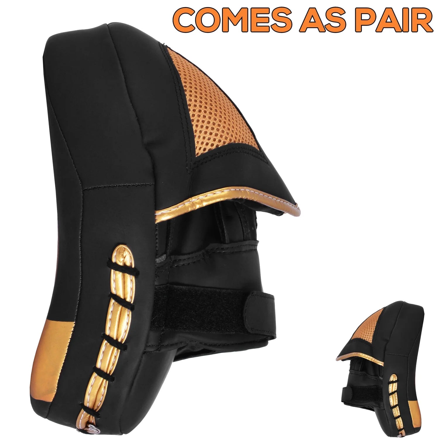 MAR-195G | Black & Gold Hybrid Curved Focus Mitts - Focus Mitts