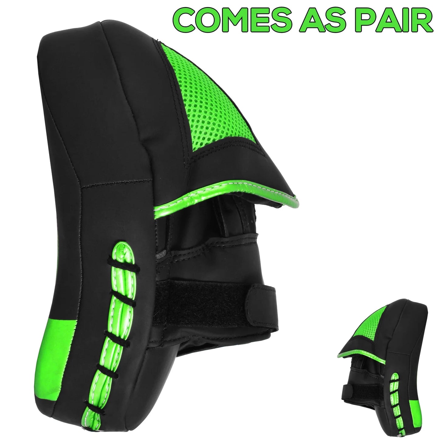 MAR-195H | Black & Green Hybrid Curved Focus Mitts - Focus Mitts