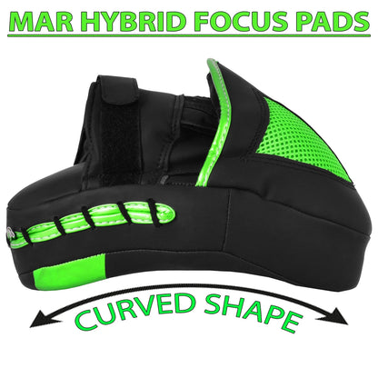 MAR-195H | Black & Green Hybrid Curved Focus Mitts - Focus Mitts