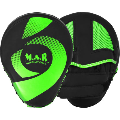 MAR-195H | Black & Green Hybrid Curved Focus Mitts - Focus Mitts