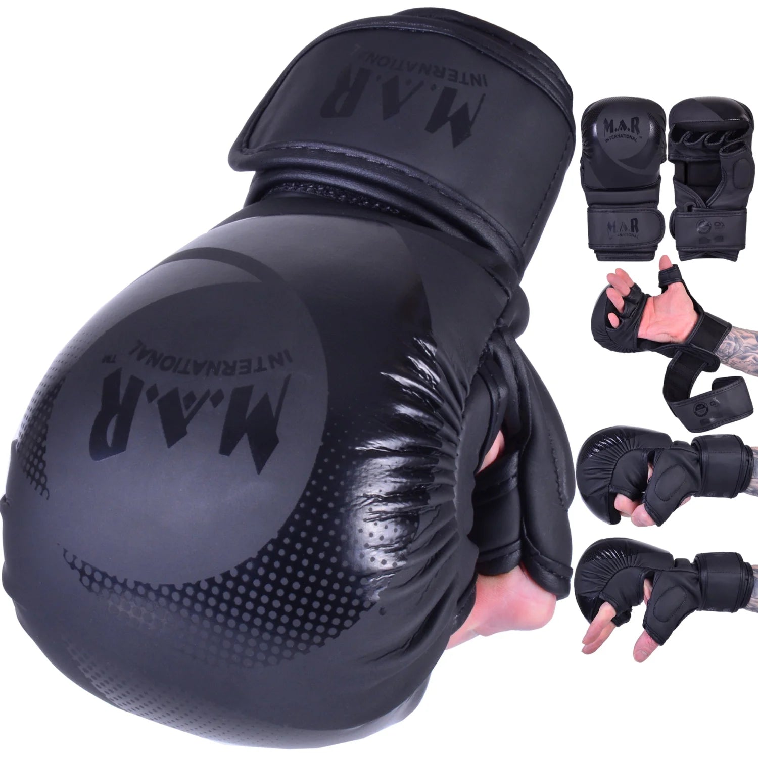 MAR-233C-N |Matte Black/Black MAYA Leather Amateur MMA Gloves - Gloves