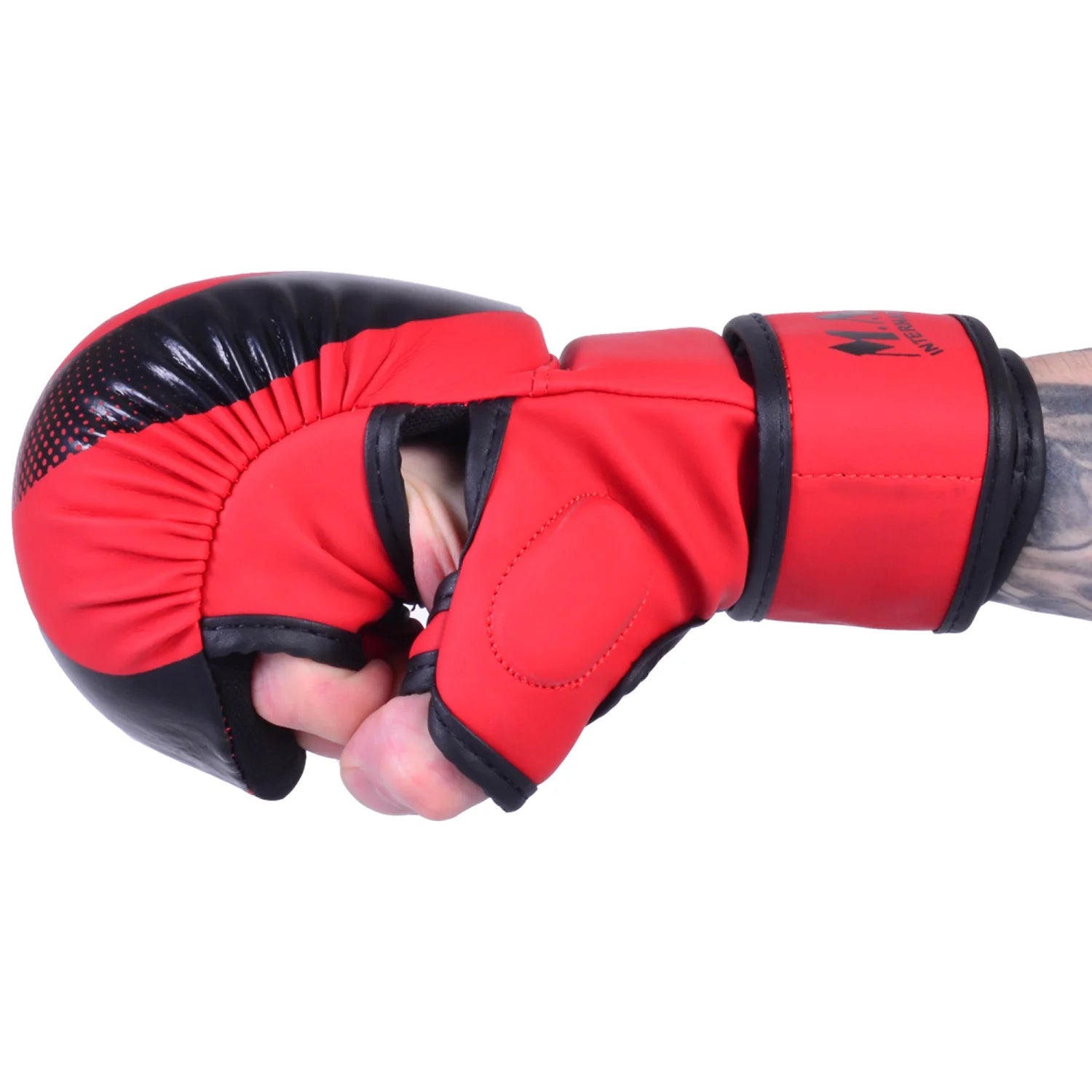 MAR-233D-N | Matte Red/Black MAYA Leather Amateur MMA Gloves - Gloves