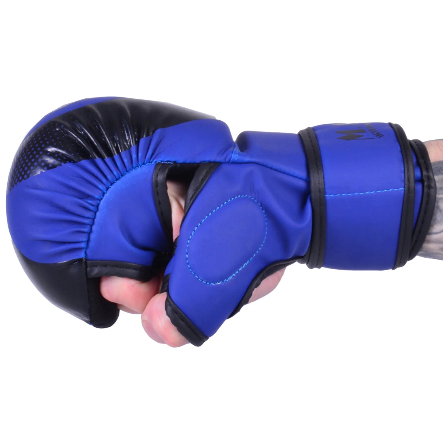 MAR-233F-N | Matte Blue/Black MAYA Leather Amateur MMA Gloves - Gloves