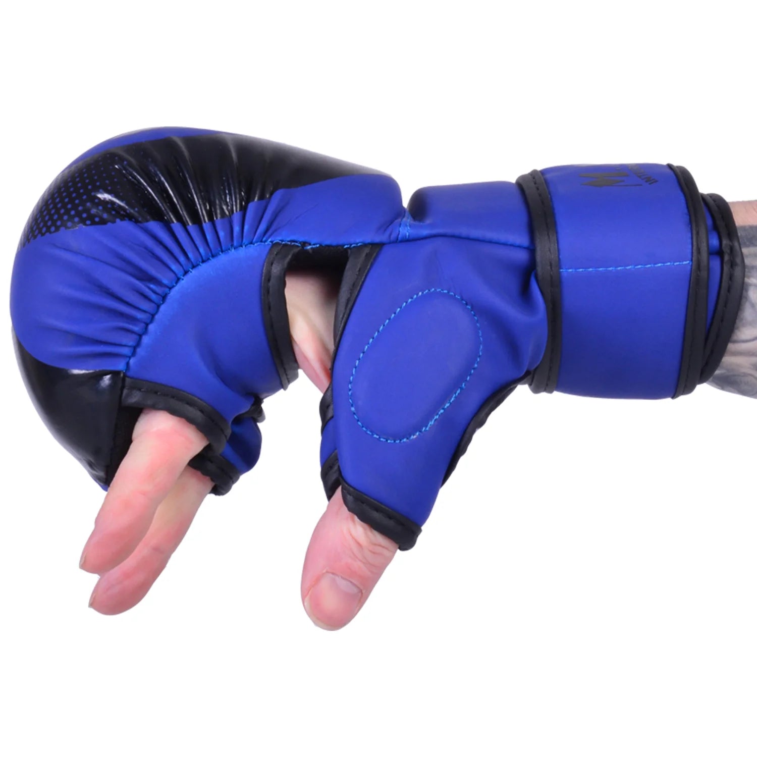 MAR-233F-N | Matte Blue/Black MAYA Leather Amateur MMA Gloves - Gloves