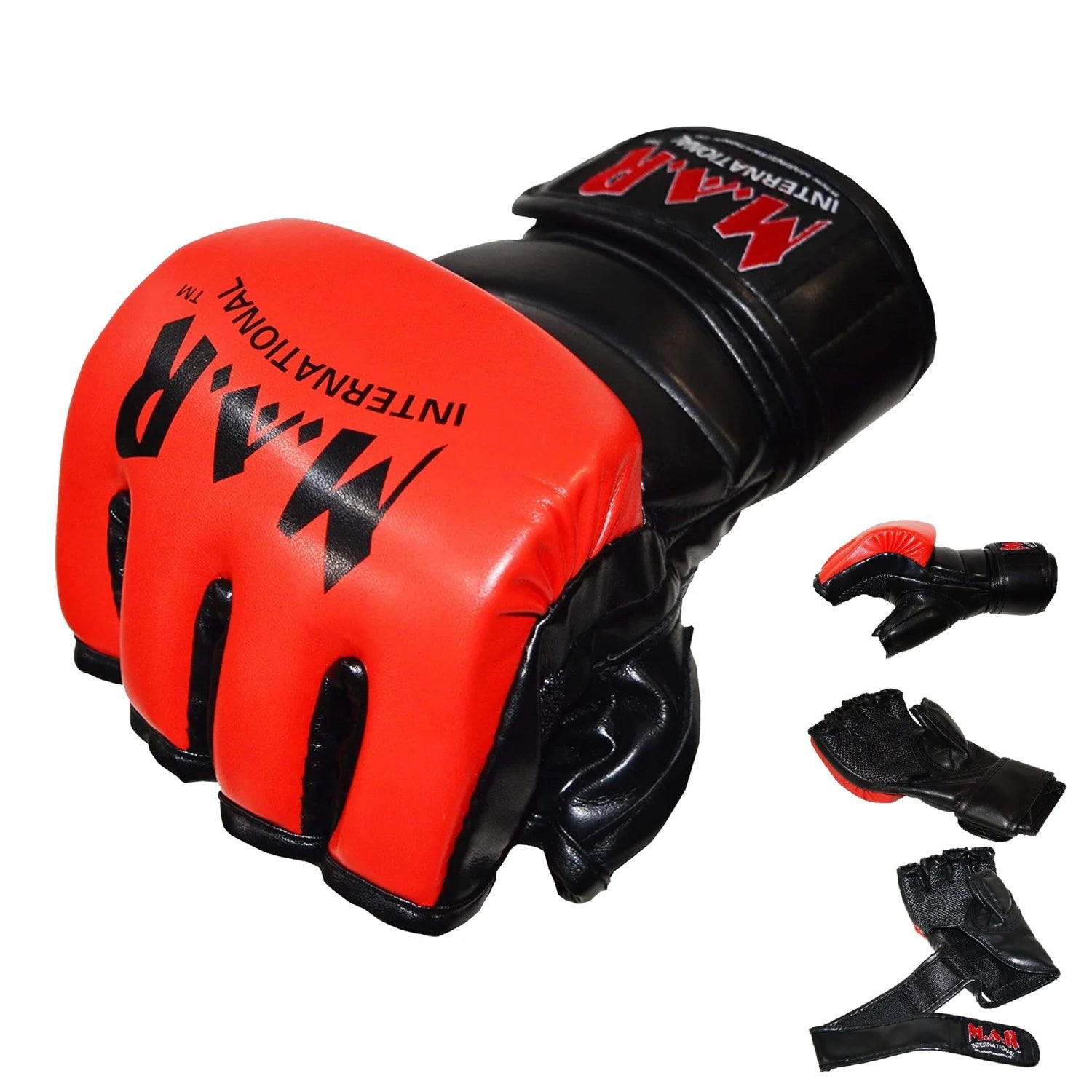 MAR-234B Black/Red Synthetic Leather MMA Gloves - Compact Gloves