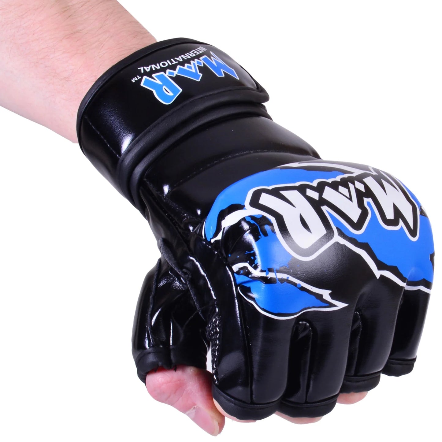 MAR-234F | Blue MMA Gloves Fingerless Combat Gloves with Thumb Design - Compact Gloves