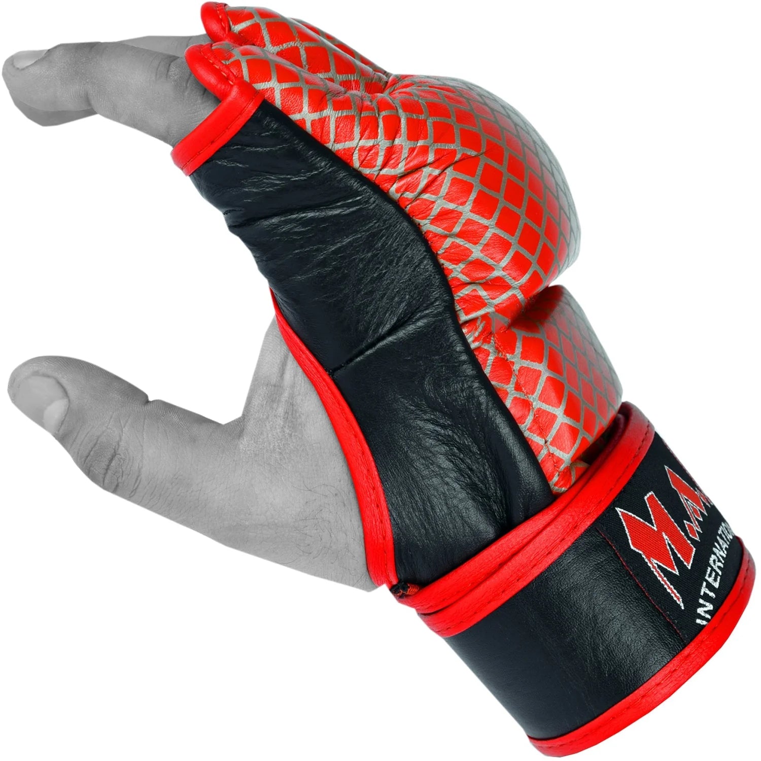 MAR-236 | Genuine Leather Red MMA Competition Gloves Open Palm - Compact Gloves