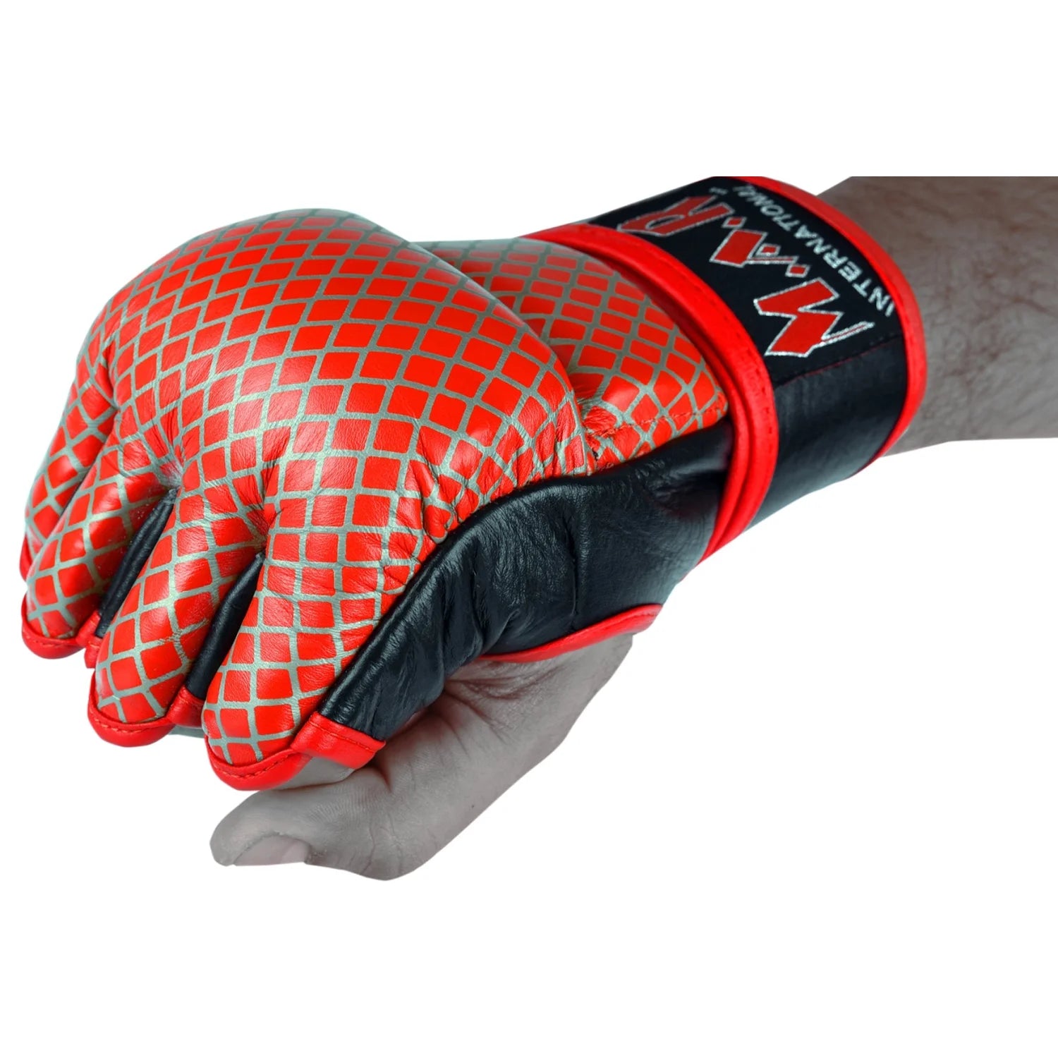 MAR-236 | Genuine Leather Red MMA Competition Gloves Open Palm - Compact Gloves