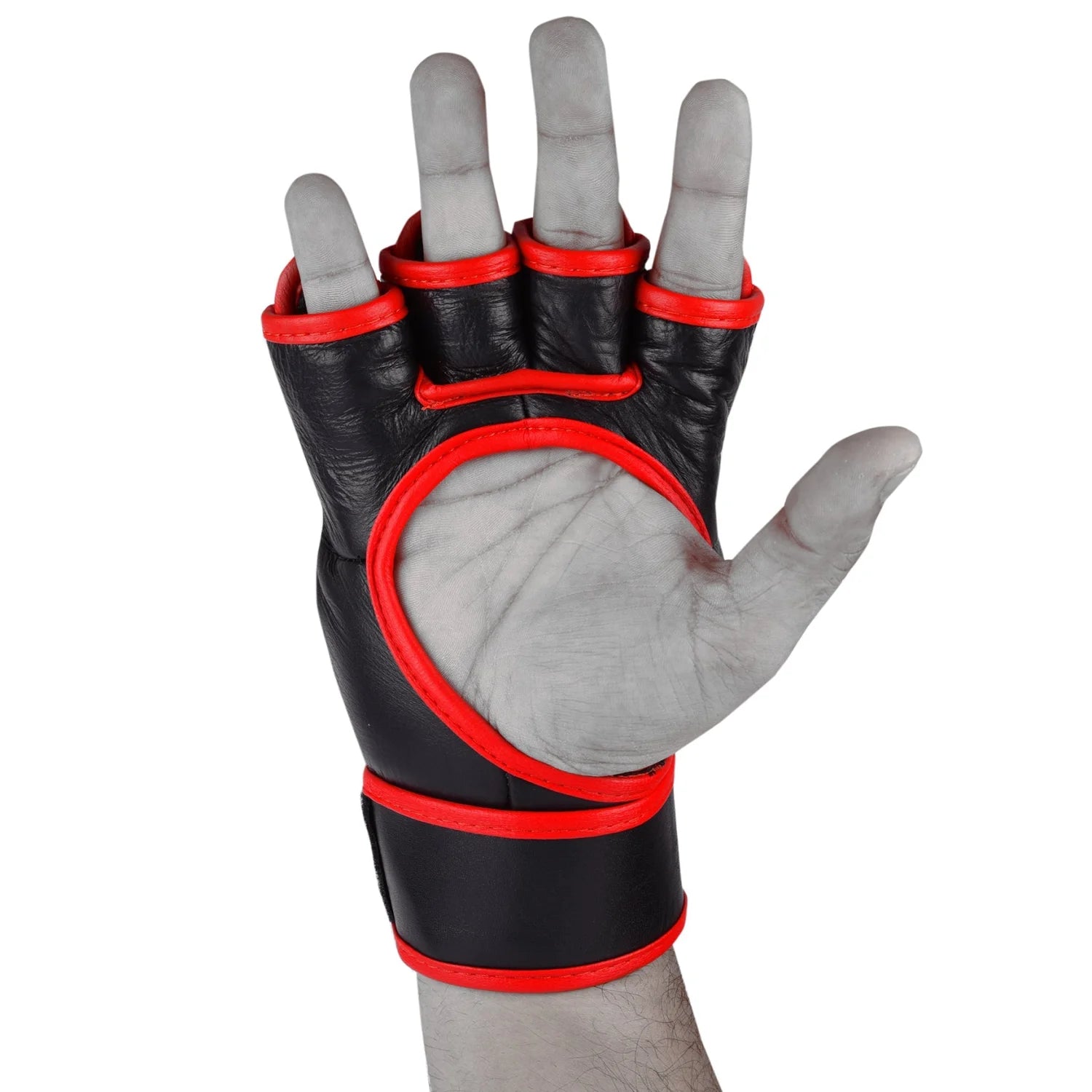 MAR-236 | Genuine Leather Red MMA Competition Gloves Open Palm - Compact Gloves