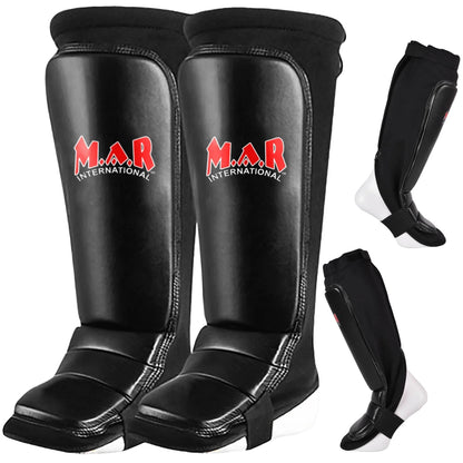 MAR-246B | Genuine Leather MMA Shin + Instep Leg Guards - Pads