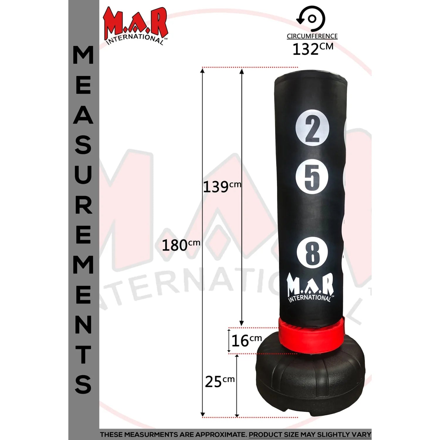 MAR-260B | Freestanding Heavy Duty X-Large 180cm Tall Punching Bag with Scoring Zones - Freestanding Bag (2BL)