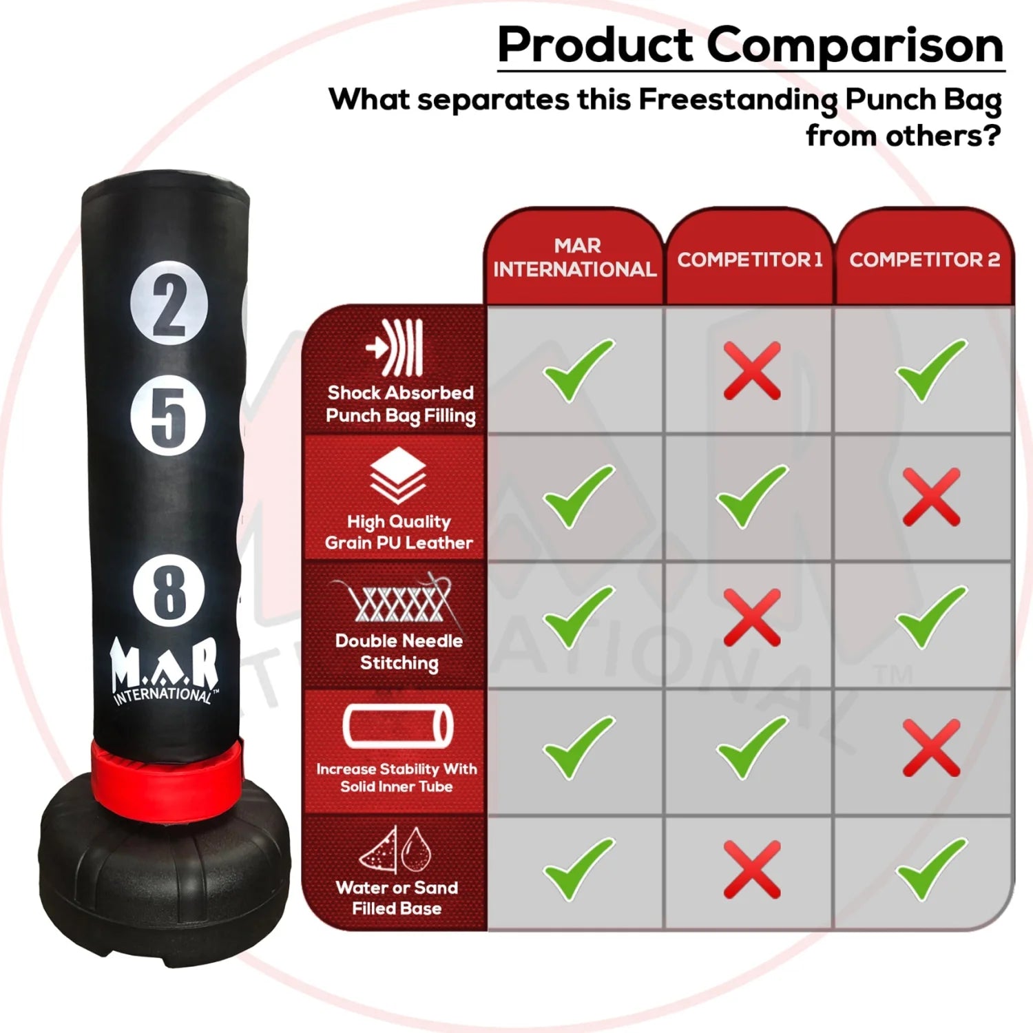 MAR-260B | Freestanding Heavy Duty X-Large 180cm Tall Punching Bag with Scoring Zones - Freestanding Bag (2BL)