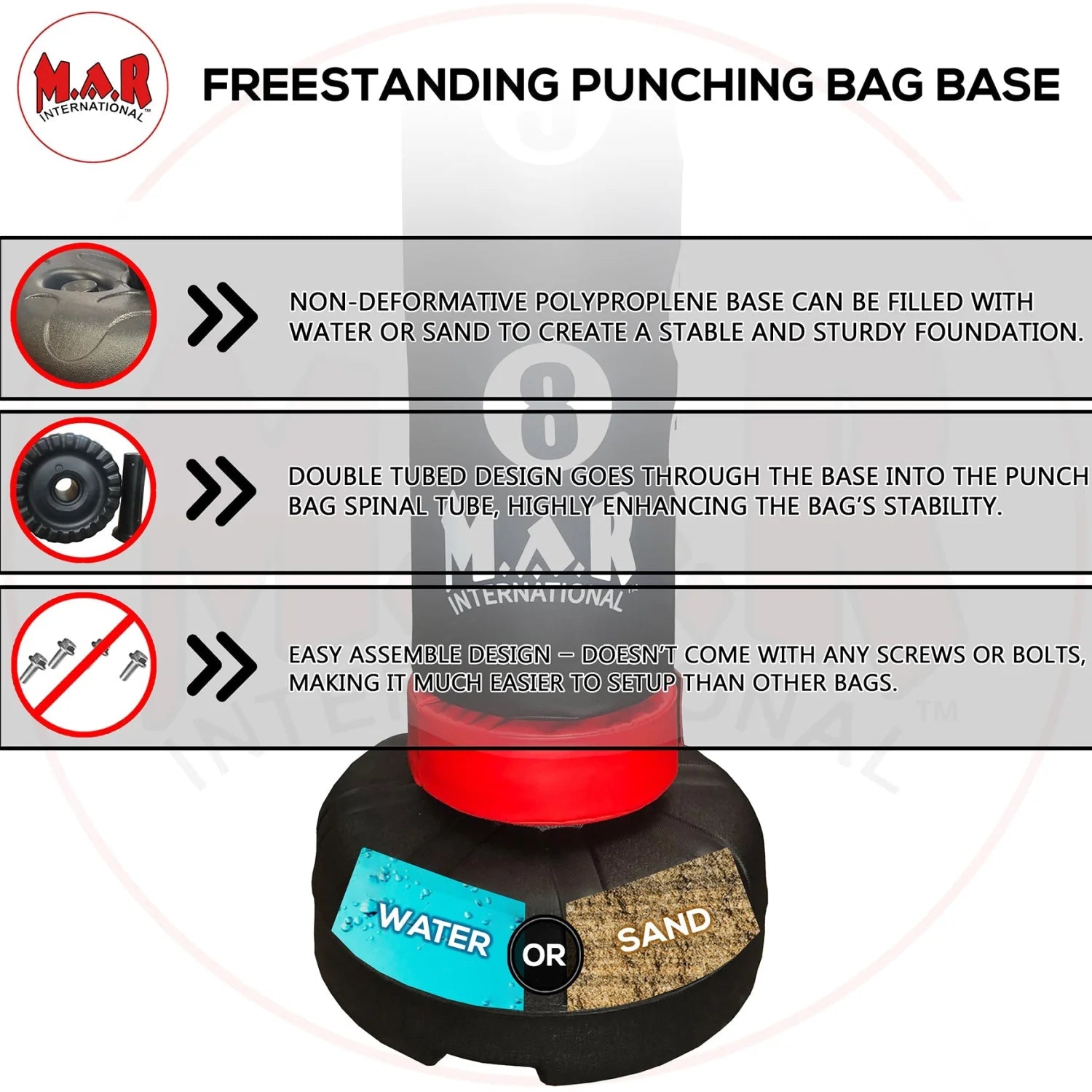 MAR-260B | Freestanding Heavy Duty X-Large 180cm Tall Punching Bag with Scoring Zones - Freestanding Bag (2BL)