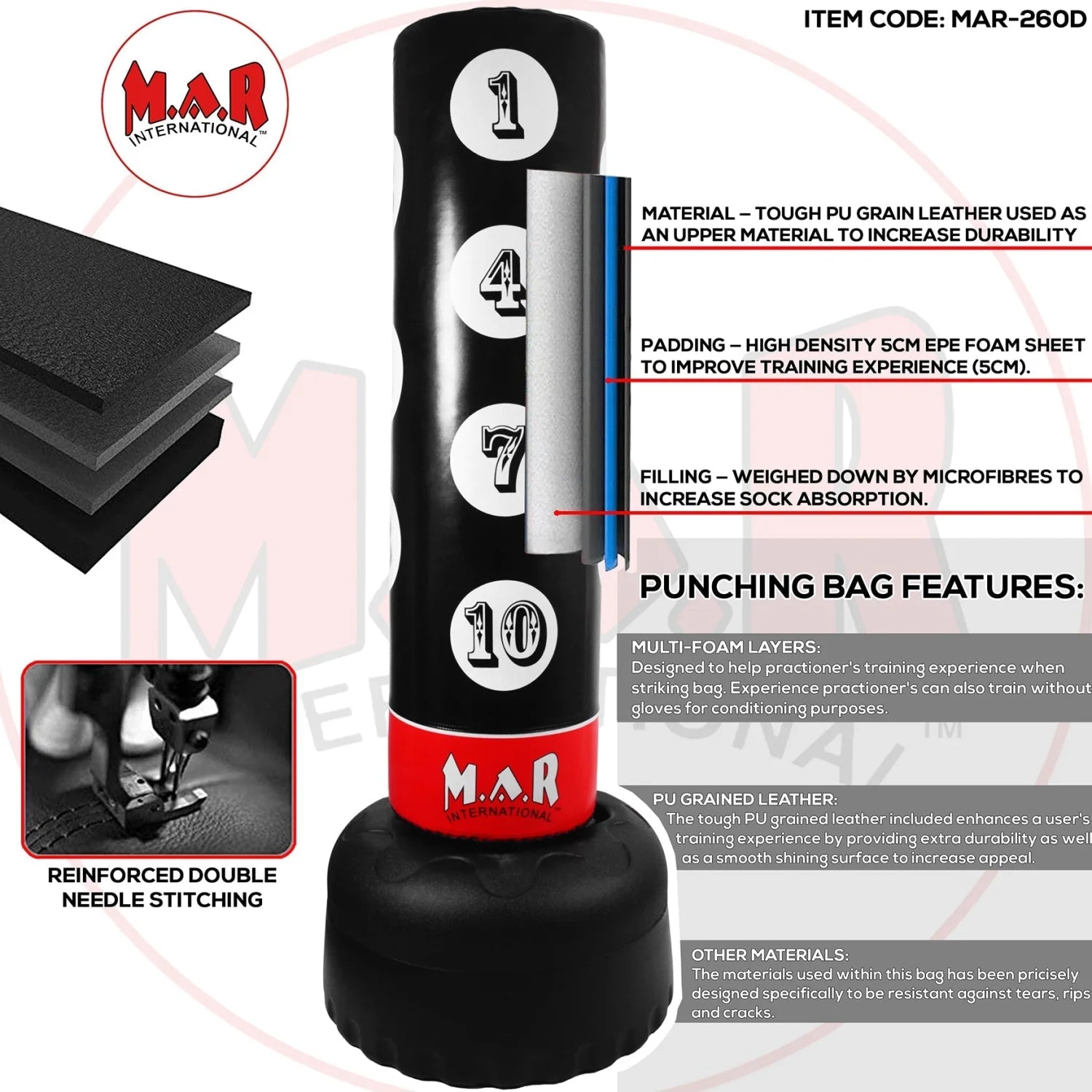 MAR-260D | X-Large Heavy Duty Freestanding Punch Bag - Freestanding Bag (2BL)