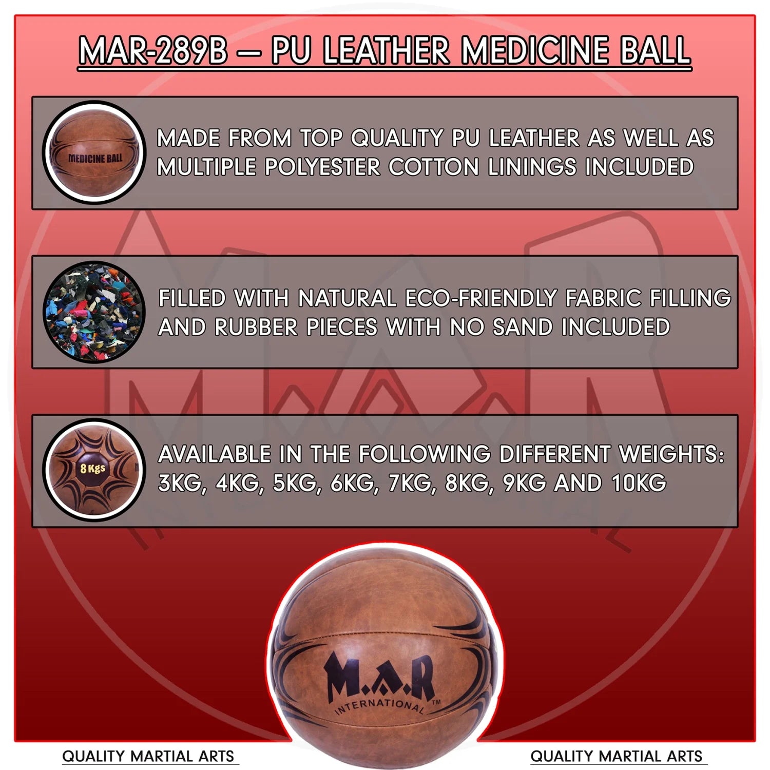 MAR-289B | Synthetic Leather Medicine Balls (3kg-10kg) - Sports Balls