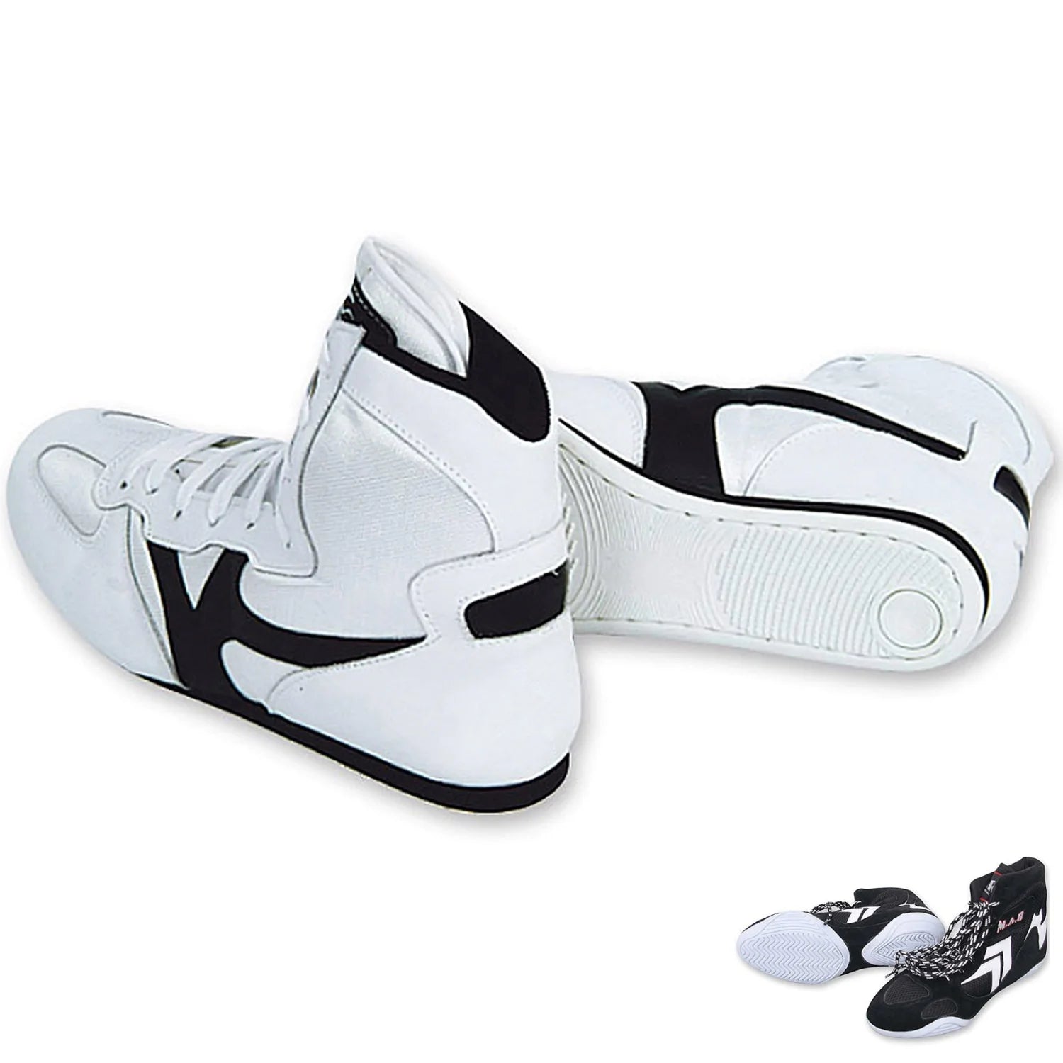 MAR-295A | White Wrestling Shoes w/ Black Outlines - Shoes