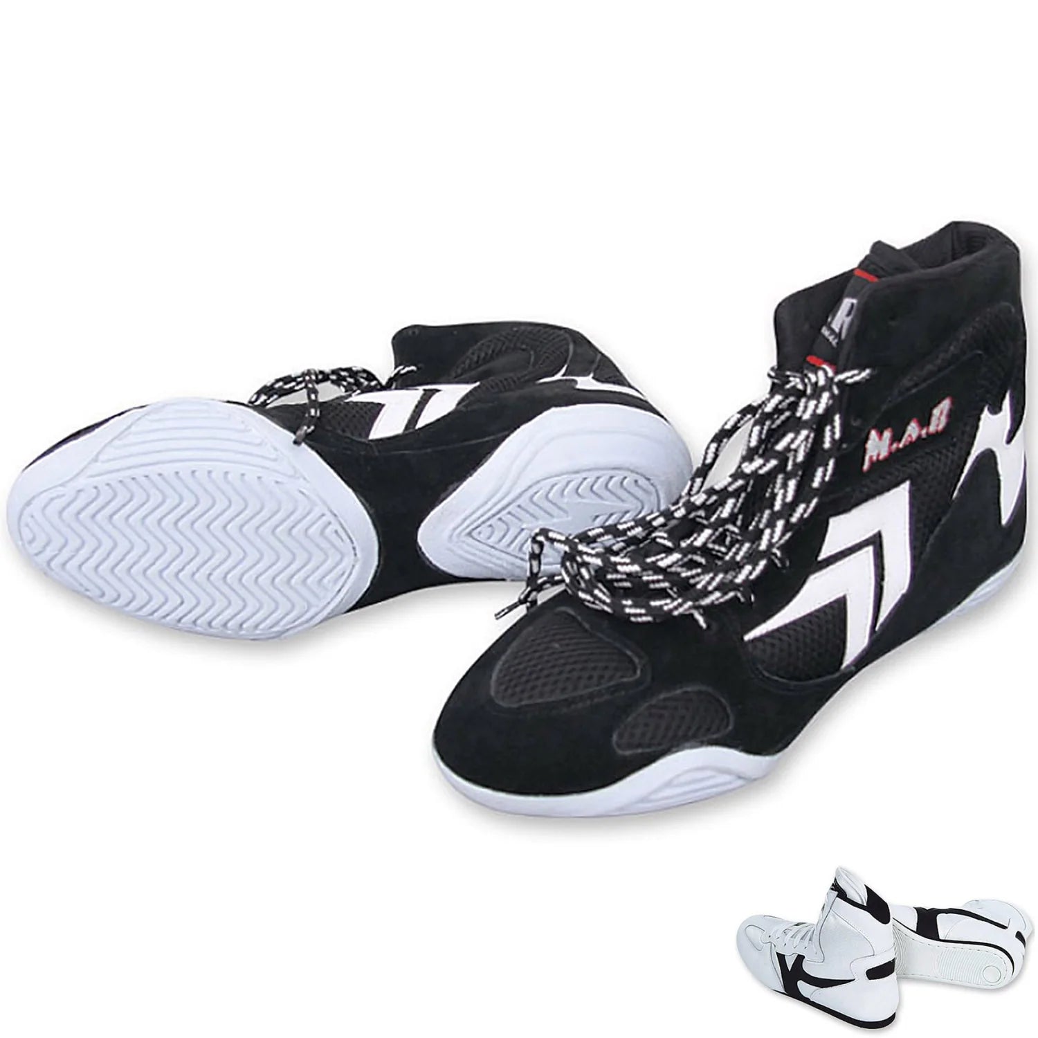 MAR-295B | Black Wrestling Shoes w/ White Outlines - Shoes