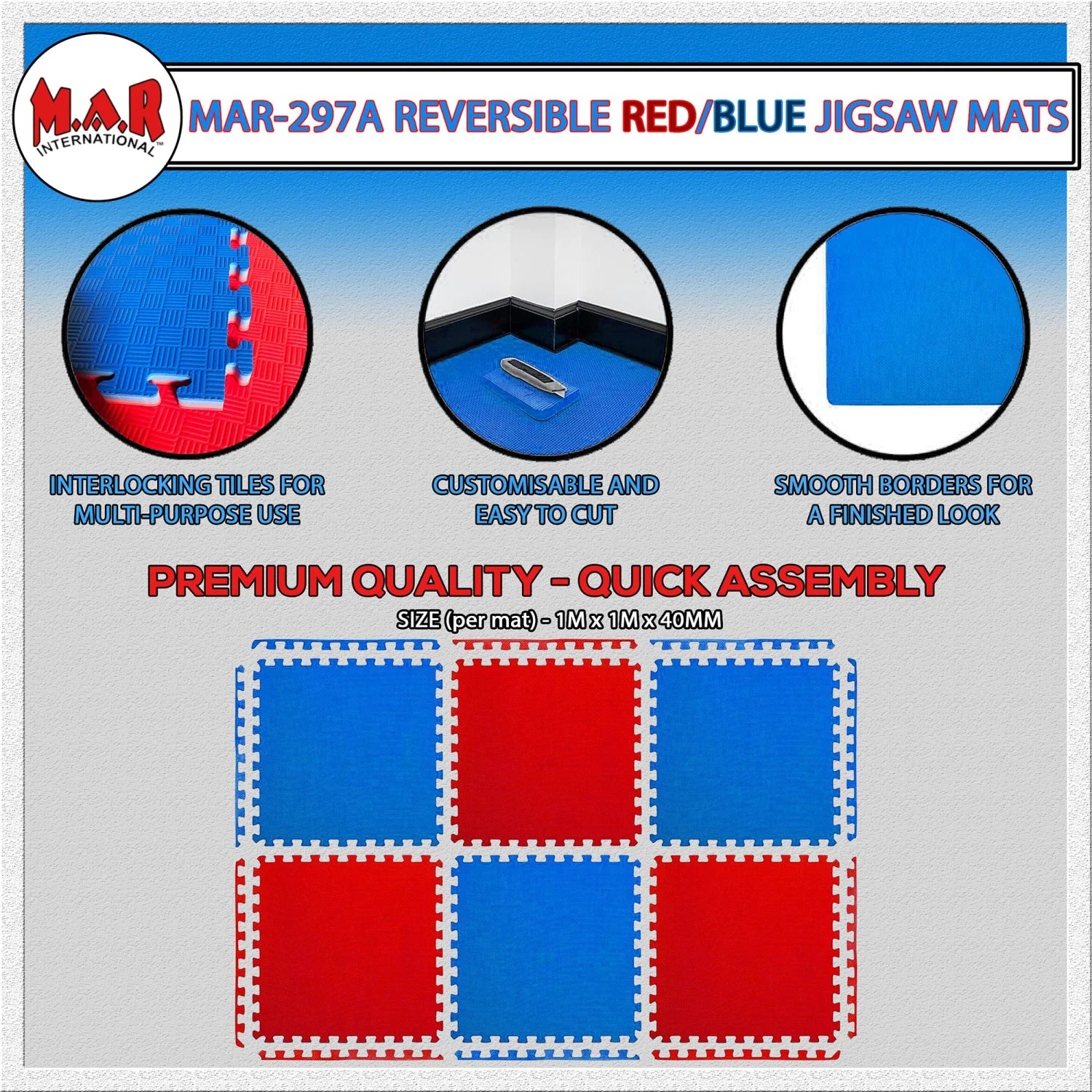 MAR-297A | Red/Blue Jigsaw Floor Mats (40mm [1m x 1m] Square) - Mats