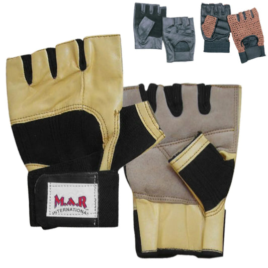 MAR-354C | Golden Leather Weight Lifting Gloves - Small Accessories
