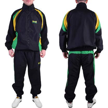 MAR-444 | Black Green & Yellow Vintage Styled Tracksuit - Uniforms