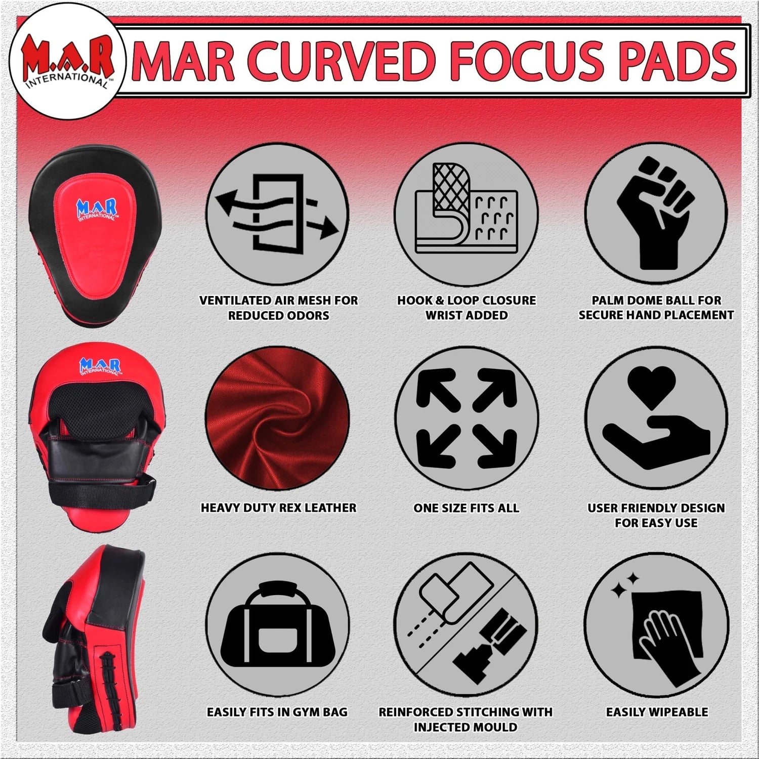 MAR-445A | Red & Black Curved Focus Mitts - Focus Mitts